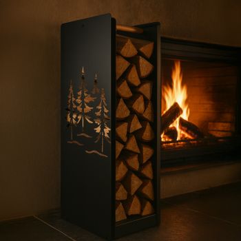 Preview: Holzlager | Kaminholzbox | schwarz | Motiv Wald Preview: Nostalgie Holzträger | Kaminkorb