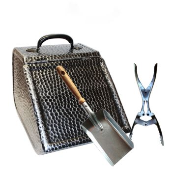 Preview: Nostalgie Kohlekasten Set Zange + Schaufel mit Holzstiel Preview: Nostalgie Kohlekasten Set Zange + Schaufel mit Holzstiel