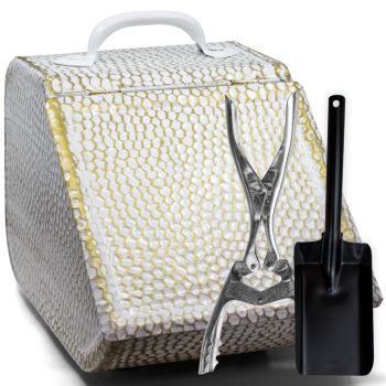 Preview: Nostalgie Kohlekasten Set weiß-gold | Zange + Schaufel sw lackiert Preview: Nostalgie Kohlekasten Set weiß-gold | Zange + Schaufel sw lackiert