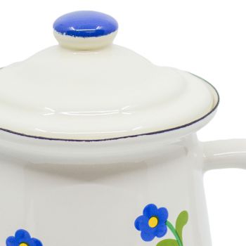 Preview: Emaille Milchkännchen mit Deckel | Beige mit Blümchen Preview: Emaille Milchkännchen mit Deckel | Beige mit Blümchen