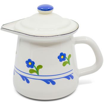 Preview: Emaille Milchkännchen mit Deckel | Beige mit Blümchen Preview: Emaille Milchkännchen mit Deckel | Beige mit Blümchen