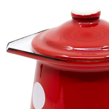 Preview: Emaille Milchkännchen mit Deckel | Rot mit weißen Punkten Preview: Emaille Milchkännchen mit Deckel | Rot mit weißen Punkten