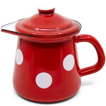 Preview: Emaille Milchkännchen mit Deckel | Rot mit weißen Punkten Preview: Emaille Milchkännchen mit Deckel | Rot mit weißen Punkten