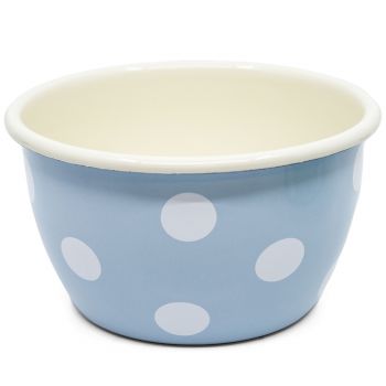 Preview: Emaille Schüssel | Ø 14cm | hellblau m. Tupfen Preview: Emaille Schüssel | Ø 14cm | hellblau m. Tupfen