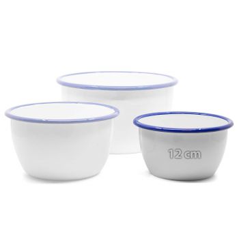 Preview: Emaille Schüssel | Ø 12cm | weiß m. blauem Rand Preview: Emaille Schüssel | Ø 12cm | weiß m. blauem Rand