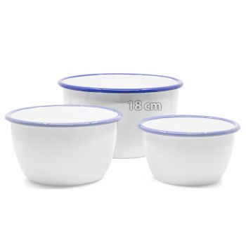 Preview: Emaille Schüssel | Ø 18cm | weiß m. blauem Rand Preview: Emaille Schüssel | Ø 18cm | weiß m. blauem Rand