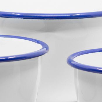 Preview: Emaille Schüssel | Ø 12cm | weiß m. blauem Rand Preview: Emaille Schüssel | Ø 12cm | weiß m. blauem Rand