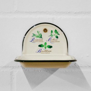 Preview: Emaille Seifenschale | Kräuter grün-beige m. Wandhalter Preview: Emaille Seifenschale | Kräuter grün-beige m. Wandhalter
