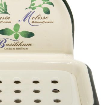 Preview: Emaille Seifenschale | Kräuter grün-beige m. Wandhalter Preview: Emaille Seifenschale | Kräuter grün-beige m. Wandhalter