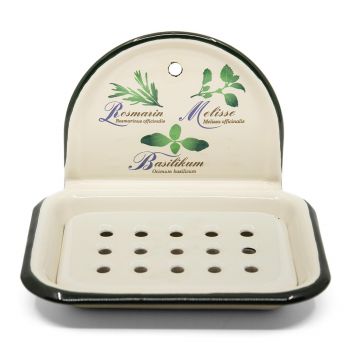 Preview: Emaille Seifenschale | Kräuter grün-beige m. Wandhalter Preview: Emaille Seifenschale | Kräuter grün-beige m. Wandhalter