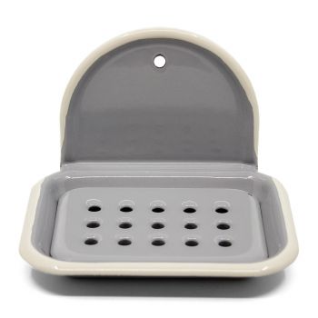 Preview: Emaille Seifenhalter grau | beige m. Wandhalter Preview: Emaille Seifenhalter grau | beige m. Wandhalter