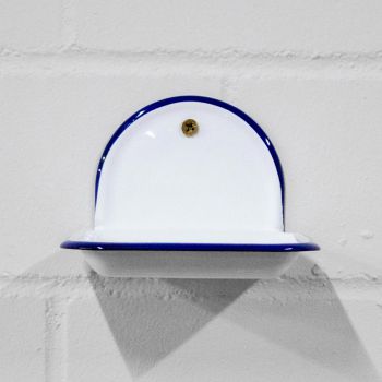 Preview: Emaille Seifenhalter weiß | blau m. Wandhalter Preview: Emaille Seifenhalter weiß | blau m. Wandhalter