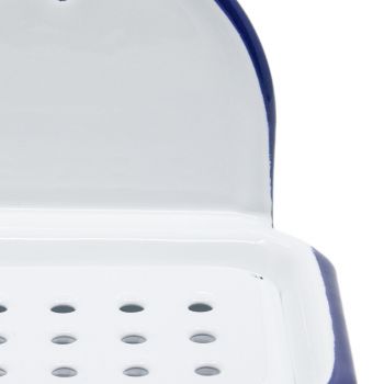 Preview: Emaille Seifenhalter weiß | blau m. Wandhalter Preview: Emaille Seifenhalter weiß | blau m. Wandhalter