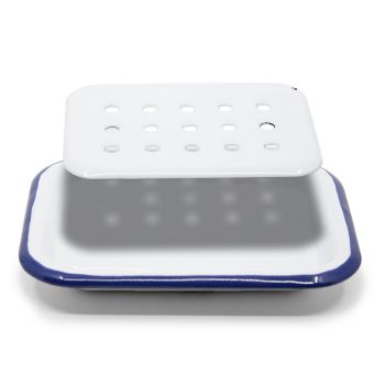 Preview: Emaille Seifenschale weiß | blau Preview: Emaille Seifenschale weiß | blau