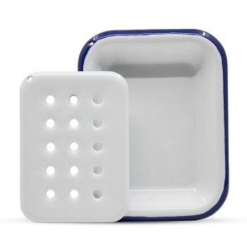 Preview: Emaille Seifenschale weiß | blau Preview: Emaille Seifenschale weiß | blau