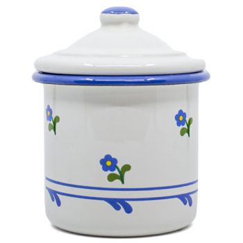 Preview: Emaille Zuckerdose mit Deckel | Beige mit Blümchen Preview: Emaille Zuckerdose mit Deckel | Beige mit Blümchen