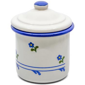 Preview: Emaille Zuckerdose mit Deckel | Beige mit Blümchen Preview: Emaille Zuckerdose mit Deckel | Beige mit Blümchen