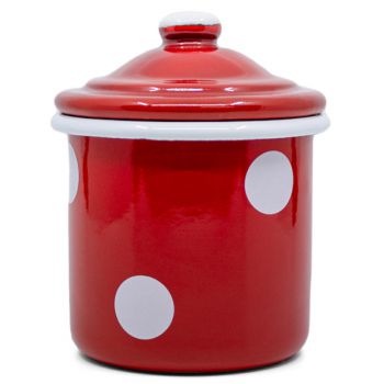 Preview: Emaille Zuckerdose mit Deckel | Rot mit weißen Punkten Preview: Emaille Zuckerdose mit Deckel | Rot mit weißen Punkten