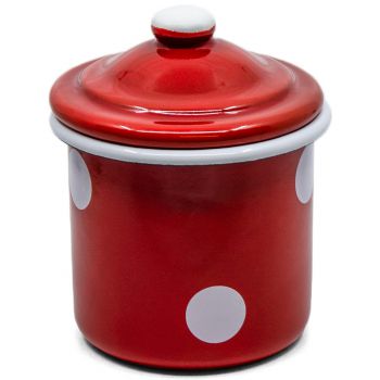 Preview: Emaille Zuckerdose mit Deckel | Rot mit weißen Punkten Preview: Emaille Zuckerdose mit Deckel | Rot mit weißen Punkten