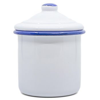 Preview: Emaille Zuckerdose mit Deckel | Weiß mit blauem Rand Preview: Emaille Zuckerdose mit Deckel | Weiß mit blauem Rand