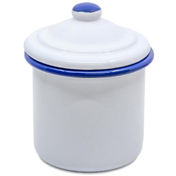 Preview: Emaille Zuckerdose mit Deckel | Weiß mit blauem Rand Preview: Emaille Zuckerdose mit Deckel | Weiß mit blauem Rand
