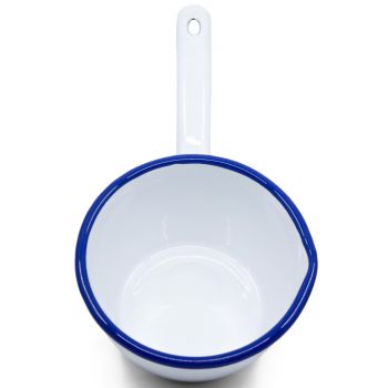 Preview: Emaille Stieltopf | weiß m. blauem Rand Preview: Emaille Stieltopf | weiß m. blauem Rand