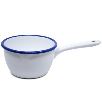 Preview: Emaille Stieltopf | weiß m. blauem Rand Preview: Emaille Stieltopf | weiß m. blauem Rand