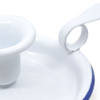 Preview: Emaille Kerzenständer | weiß mit blauem Rand Preview: Emaille Kerzenständer | weiß mit blauem Rand