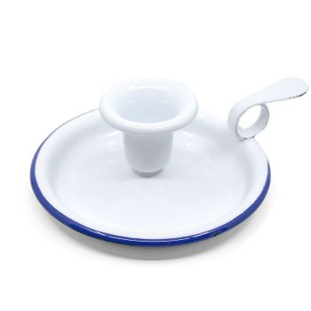 Preview: Emaille Kerzenständer | weiß mit blauem Rand Preview: Emaille Kerzenständer | weiß mit blauem Rand