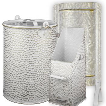 Preview: Nostalgie Kohleschütter | gehämmert weiß-gold Preview: Nostalgie Kohleschütter | gehämmert weiß-gold