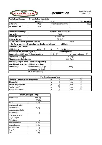 Bratwurst im Glas 200g "Die herzhaften Vogtländer" Bratwurst im Glas 200g "Die herzhaften Vogtländer"