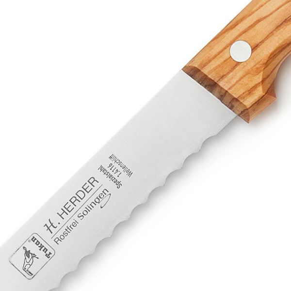 Brotmesser Solingen H.Herder Tukan 33 cm 8" Olive rostfrei Wellenschliff